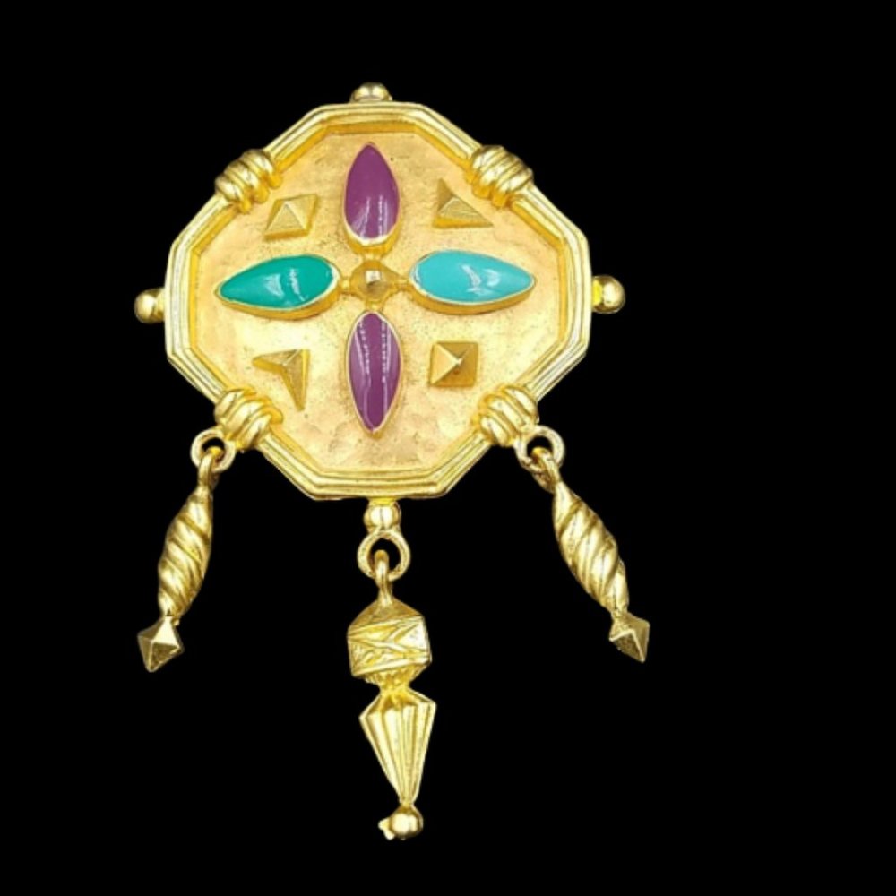 Vintage Adrienne Vittadini Etruscan Lucite Enamel Dangle Brooch